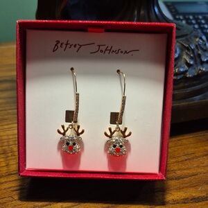 Betsy Johnson Holiday Reindeer Drop Dangle Earrings